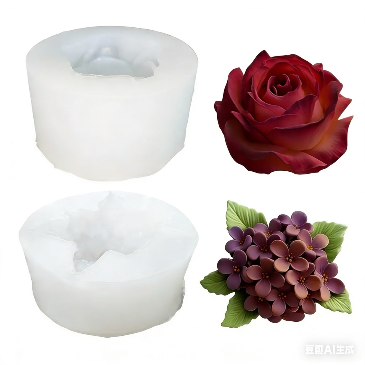 Resin Art Rose - 2 Parçalı 3D Gül ve Leylak